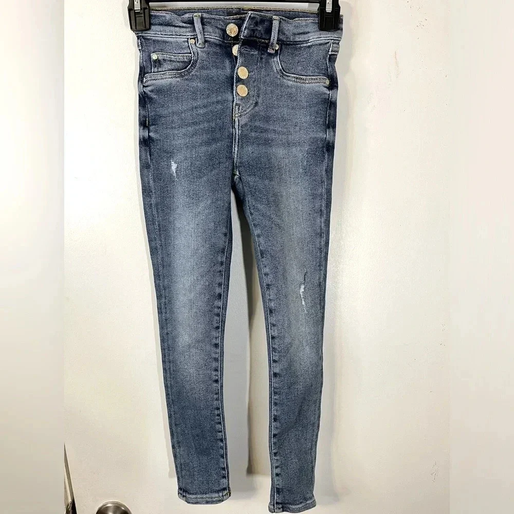 Guess big girls button up front skinny jeans hi waist stretch denim size 7 NWOT